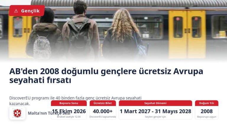 AB’den 2008 doğumlu gençlere ücretsiz Avrupa seyahati fırsatı