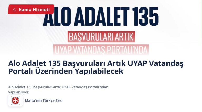 Alo Adalet 135 Başvuruları Artık UYAP Vatandaş Portalı Üzerinden Yapılabilecek
