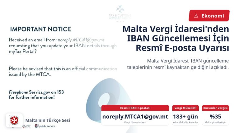 Malta Vergi İdaresi’nden IBAN Güncellemesi İçin Resmî E-posta Uyarısı