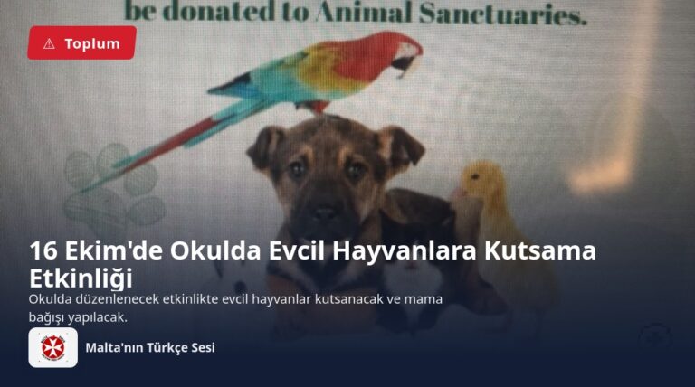 16 Ekim’de Okulda Evcil Hayvanlara Kutsama Etkinliği