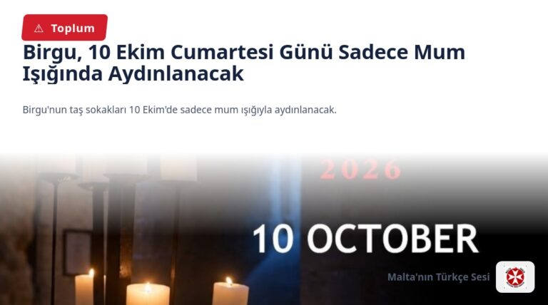 Birgu, 10 Ekim Cumartesi Günü Sadece Mum Işığında Aydınlanacak