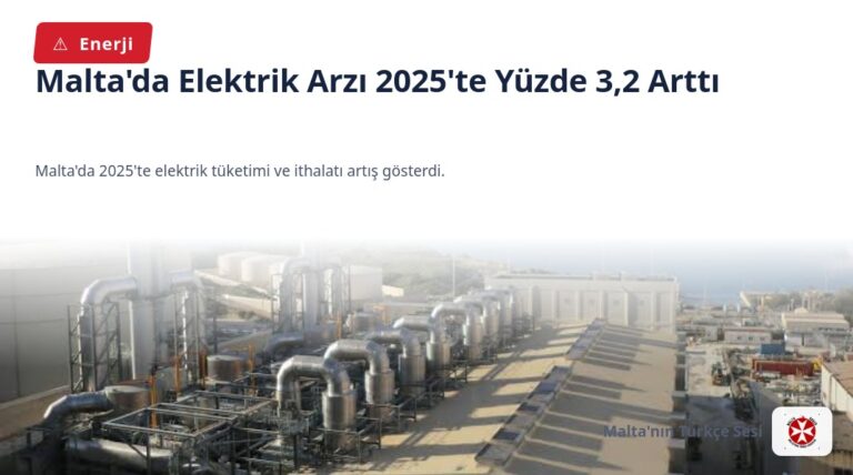 Malta’da Elektrik Arzı 2025’te Yüzde 3,2 Arttı