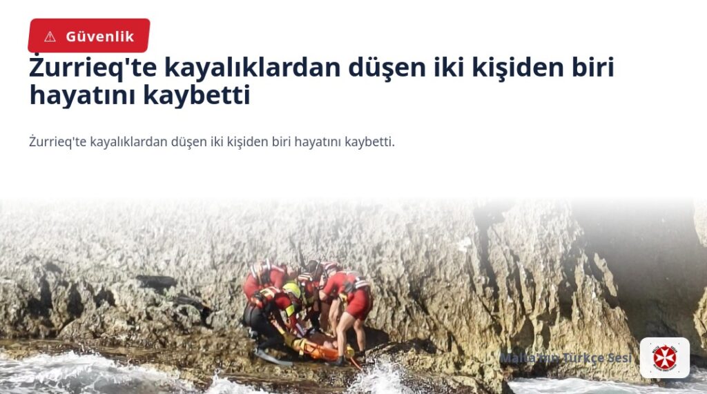 Żurrieq’te kayalıklardan düşen iki kişiden biri hayatını kaybetti
